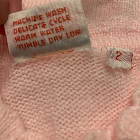 Vintage Little Girls Pink Cardigan Rose Detail Ruffle MOP Buttons Adorab… - Picture 7 of 10